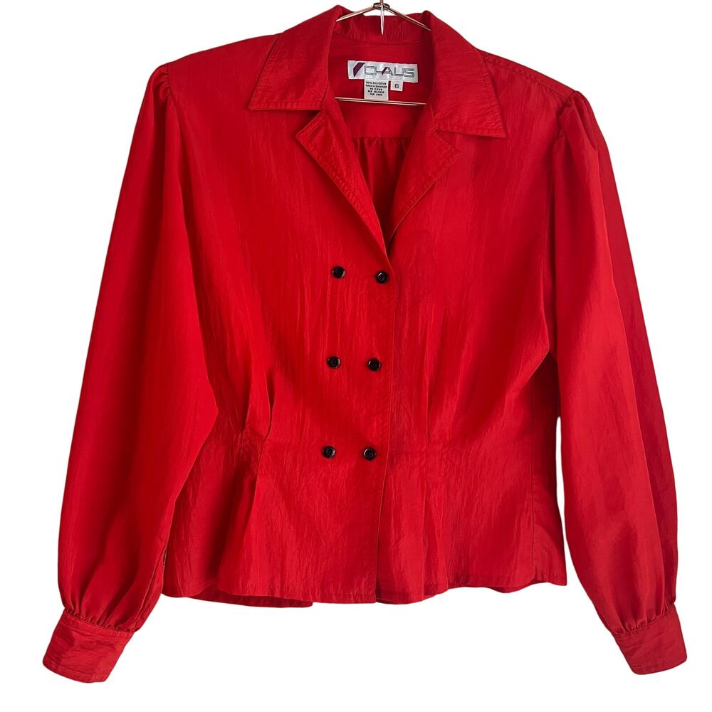 Vintage 80's Chaus Red Blouse/Blazer Size 6- 100% Polyester
